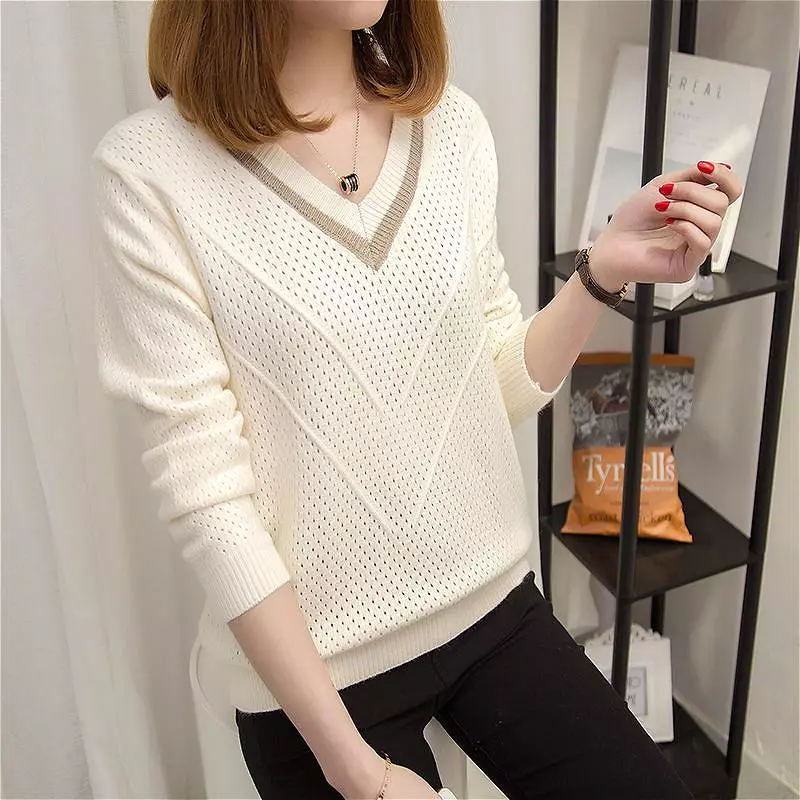 Áo Sweater Tay Dài Thiết Kế Mới Cổ Chữ V Cao Cấp Thời Trang Dành Cho Nữ