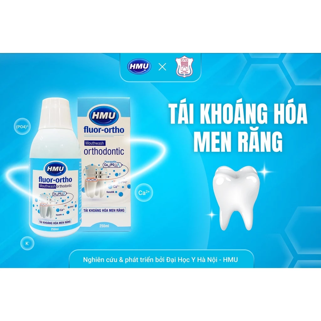 Nước Súc Miệng HMU Fluor-Ortho 250ML Dành Cho Bệnh Nhân Chỉnh Nha - Được Sáng Chế Bởi Đại Học Y