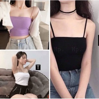 Áo hai dây tăm, áo 2 dây thun croptop ôm sợi bún tím/trắng/đen hot