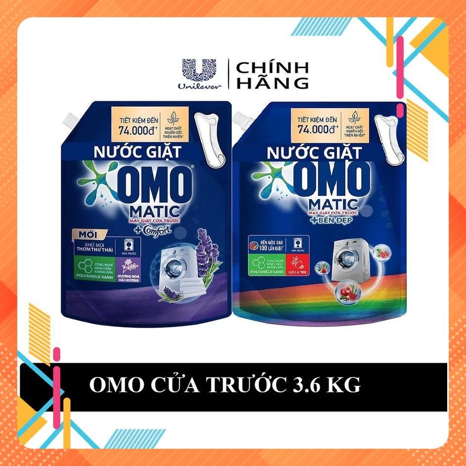 Nước Giặt Cửa Trước OMO Matic Bền Đẹp túi 3.7 kg