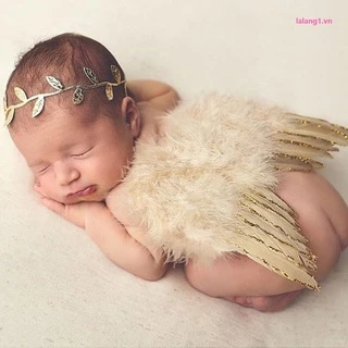 Băng đô lá và đôi cánh thiên thần xinh xắn cho bé sơ sinh chụp ảnh