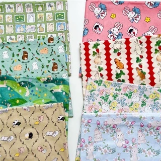 Tấm vải 100% cotton họa tiết thỏ dễ thương tiện dụng may vá quần áo