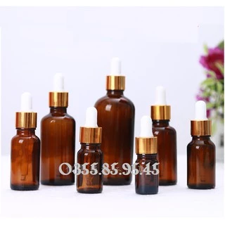 Chai thủy tinh NÂU nắp bóp VÀNG 5ml 10ml 15ml 20ml 30ml 50ml 100ml - Lọ đựng serum, tinh dầu, mỹ phẩm du lịch