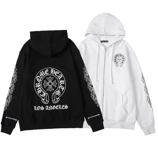 Hàng Có Sẵn Áo Khoác Cardigan Cotton Tay Dài Có Khóa Kéo In Hình Sanskrit Chrome Hearts Giản Dị Dành Cho Cặp Đôi