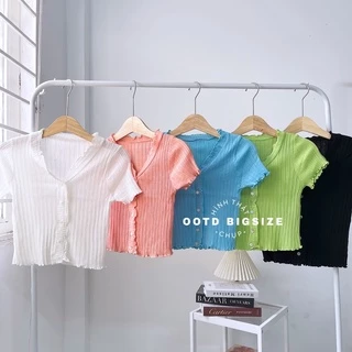 Áo croptop bigsize len dệt viền bèo cổ bèo (OOTD BIGSIZE 60-90KG)