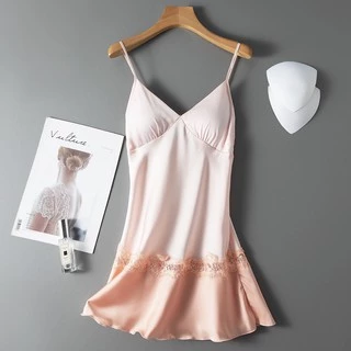 Đầm Ngủ Lụa Satin Phối Ren HISEXY Kèm Mút Ngực Đủ size MD22