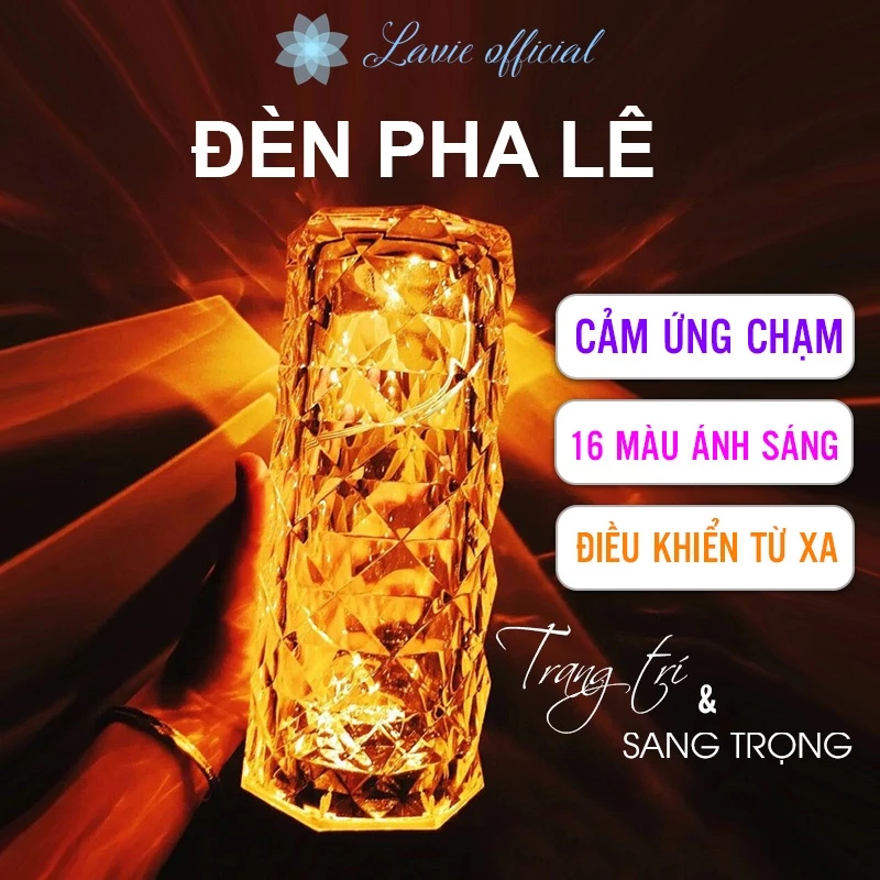 Đèn Bàn Pha Lê Ánh Sáng Đổi 16 Màu, Cảm Ứng Một Chạm Trang Trí Sang Trọng Cho Phòng Khách, Phòng Ngủ