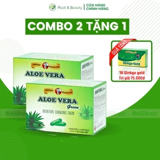 Combo 2 hộp Đẹp da, Thải độc, thanh nhiệt, dưỡng ẩm Aloe Vera Green tặng 1 hộp bổ não 30 viên