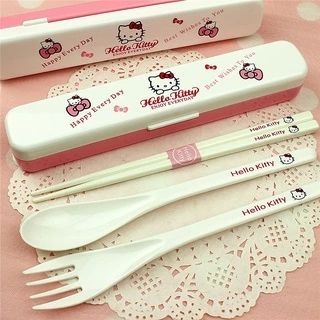 Bộ Muỗng Đũa Nĩa Hình Hello Kitty Dễ Thương Cho Bé