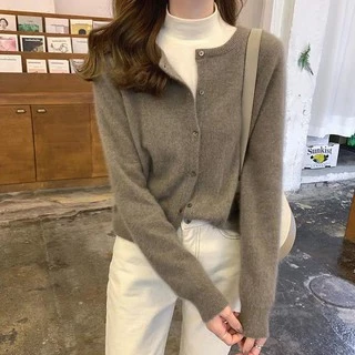 (ORDER) Áo cardigan len mềm mịn  cài khuy cổ tròn form thụng basic đơn giản vintage  Hàn Quốc (HÀNG_MỚI)