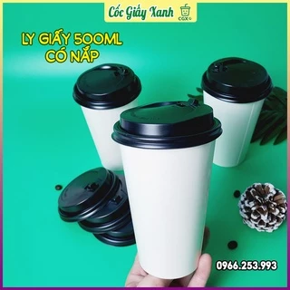 Combo 50 CỐC GIẤY XANH 500ml CÓ NẮP BẬT Dùng Để Bán Cafe, Trà Sữa Cứng Cáp, Kín Kẽ, Dày Dặn