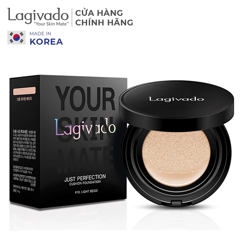 Phấn nước trang điểm Hàn Quốc che khuyết điểm, kiềm dầu tốt Lagivado Just Perfection Cushion Foundation –2 tông màu, 14g