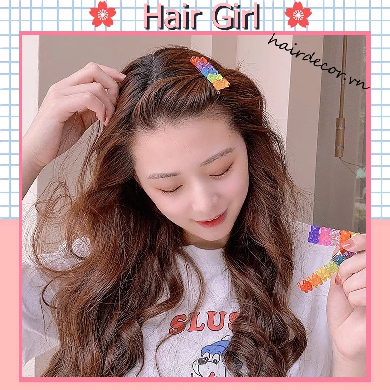 Kẹp tóc hình kẹo dẻo gấu màu cầu vồng không dấu vết phong cách Hàn Quốc xinh xắn