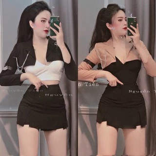 áo khoác croptop phối xích cá tính