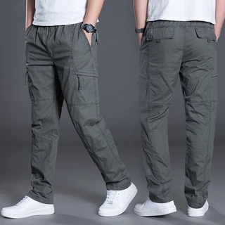 Nam Hàng Hóa Quần Thể Thao Jogger Cotton Rời Slack Cắt Thẳng Đi Bộ Đường Dài Quần Áo Nhiều Túi Plus Kích Thước