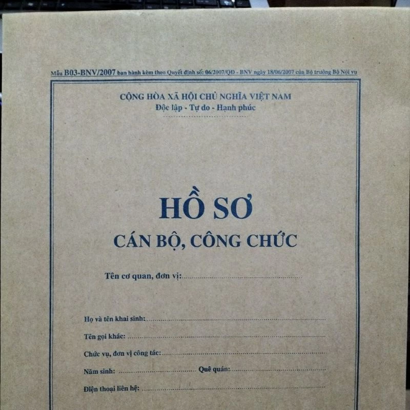 5 Túi hồ sơ cán bộ công chức mẫu B03/ Vỏ hồ sơ cán bộ công chức