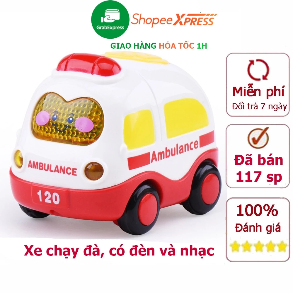 Đồ chơi xe cứu thương nhiều màu sắc có nhạc và đèn chạy đà kèm sẵn pin