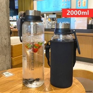 2000ml Dung tích lớn Chai nước thủy tinh Thể thao Chai nước Du lịch ngoài trời Chai uống di động có bộ lọc