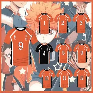 Haikyuu Cosplay Áo Trang Phục Karasuno Áo Thun Nữ Tay Ngắn Thể Thao Đồng Phục Tobio Shoyo Tee