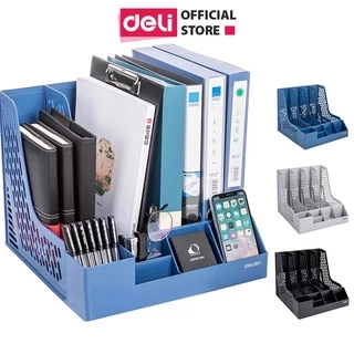 Giá đựng tài liệu - File 4 ngăn đứng để bàn Deli 9846 - File 4 ngăn có kèm hộp đựng bút Deli 78981