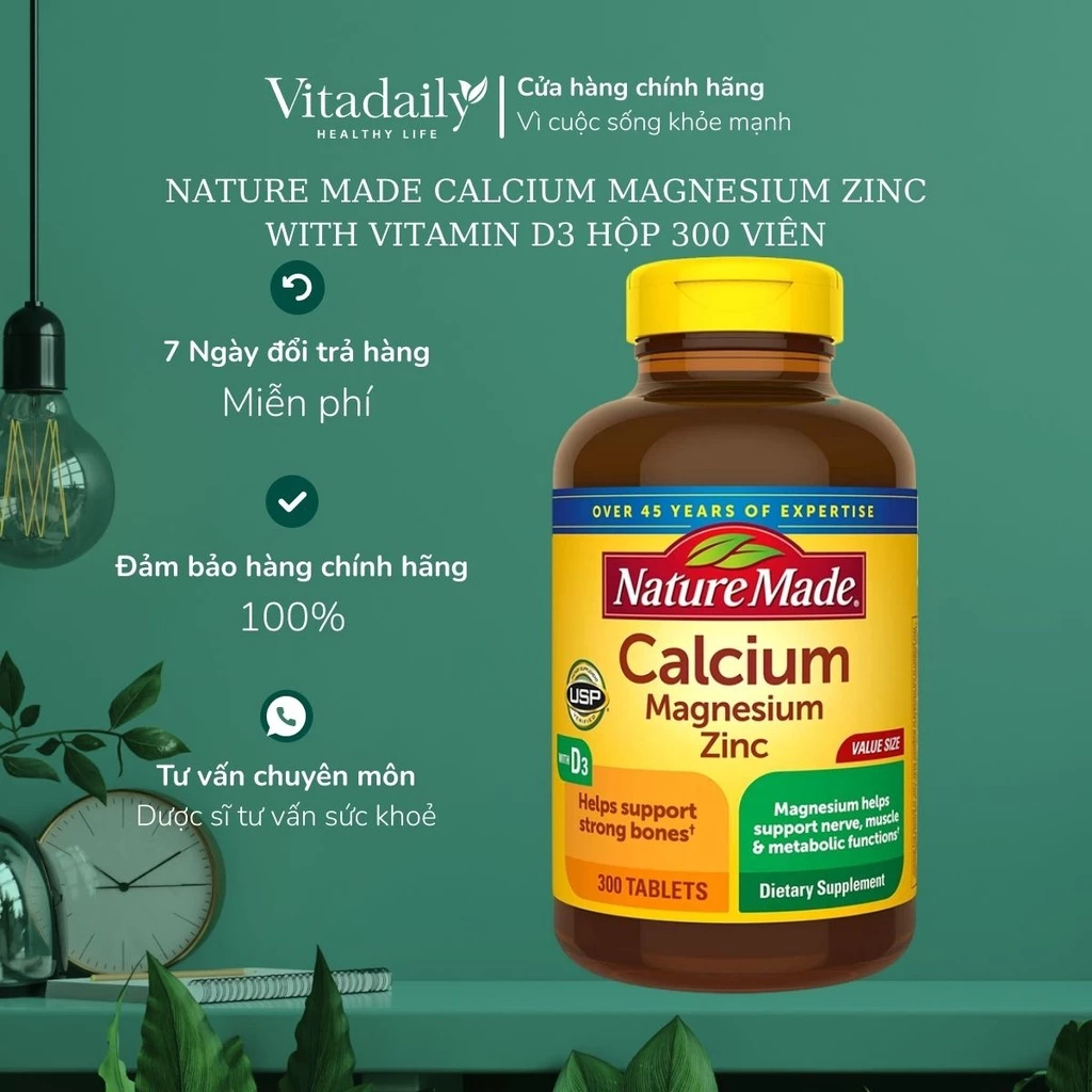 Viên Uống ngăn ngừa loãng xương Calcium Magnesium Zinc With Vitamin D3 Nature Made