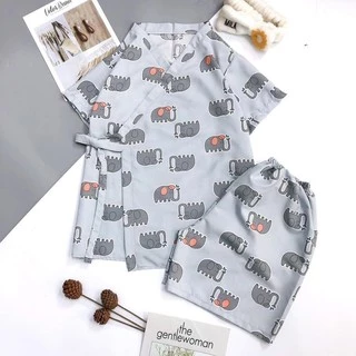 [RẺ VÔ ĐỊCH] Bộ Kimono Cộc Tay Nữ 🌸 Set pijama buộc nơ in hình cute, quần áo ngủ mặc ở nhà, mùa hè Ulzzang HOT 🌸 *