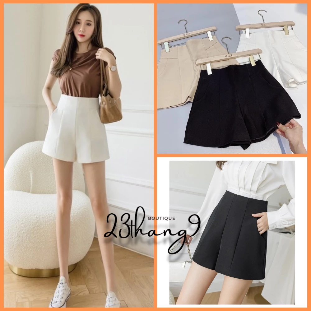 Quần short nữ lưng cao ống rộng quần đùi nữ cạp cao dáng chữ a vải tuyết mưa công sở đi phố ulzzang 022