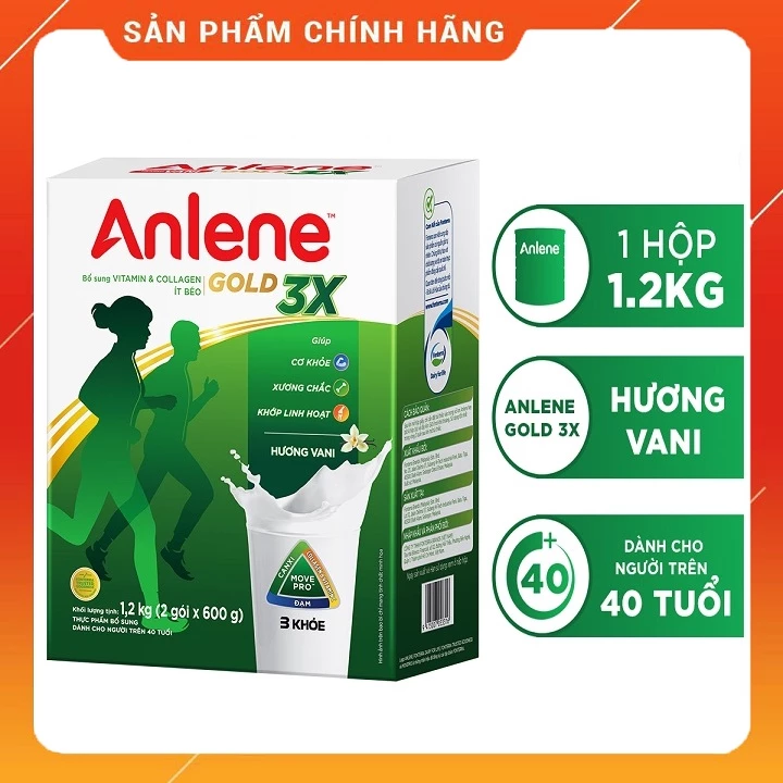 [Mẫu mới] Sữa Bột Anlene Vani Gold Move Pro Hộp Giấy 1.2kg (Trên 40 Tuổi) Date 2025