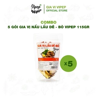 Combo 5 gói gia vị nấu lẩu bò, dê Vipep 115g - gia vị ninh hầm quý hiếm (kỷ tử, đại táo, hạt sen, hoài sơn, đảng sâm..)