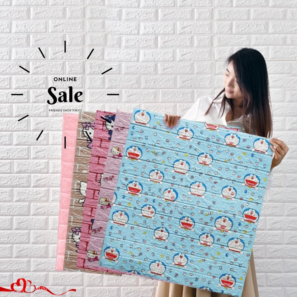 (Hỏa Tốc) COMBO 3 Xốp Dán Tường 3D Hoạt Hình Doremon Nhiều Mặt Kích Thước 70*77cm Sẵn Keo Bóc Dán