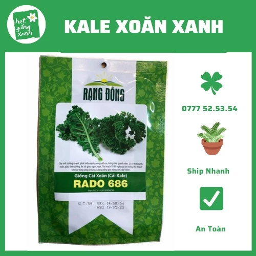 Hạt Giống Cải Kale Xoăn Xanh(2gr), Tỷ Lệ Nảy Mầm Trên 80%