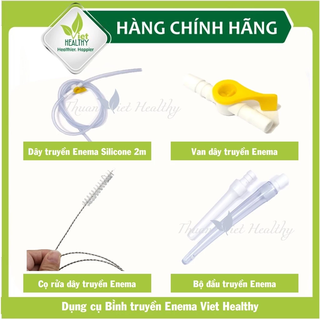 [BÁN LẺ] Dụng cụ enema Viet Healthy (dây nối silicone 2m, van dây truyền silicone, bộ đầu truyền, bình truyền nhựa 2lít)