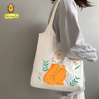 Túi tote đeo vai canvas cô gái đi học đựng sách unisex nam nữ