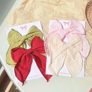 Kẹp tóc KIDSBOWS đính nơ vải cotton nylon màu trơn 5 inch dành cho bé gái