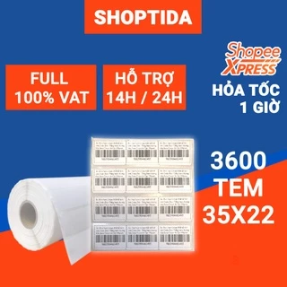 Tem in nhiệt Shoptida loại 3600 tem/ 2400 35*22mm in minicode, barcode, 3 tem 1 hàng, sử dụng cho máy in đơn hàng