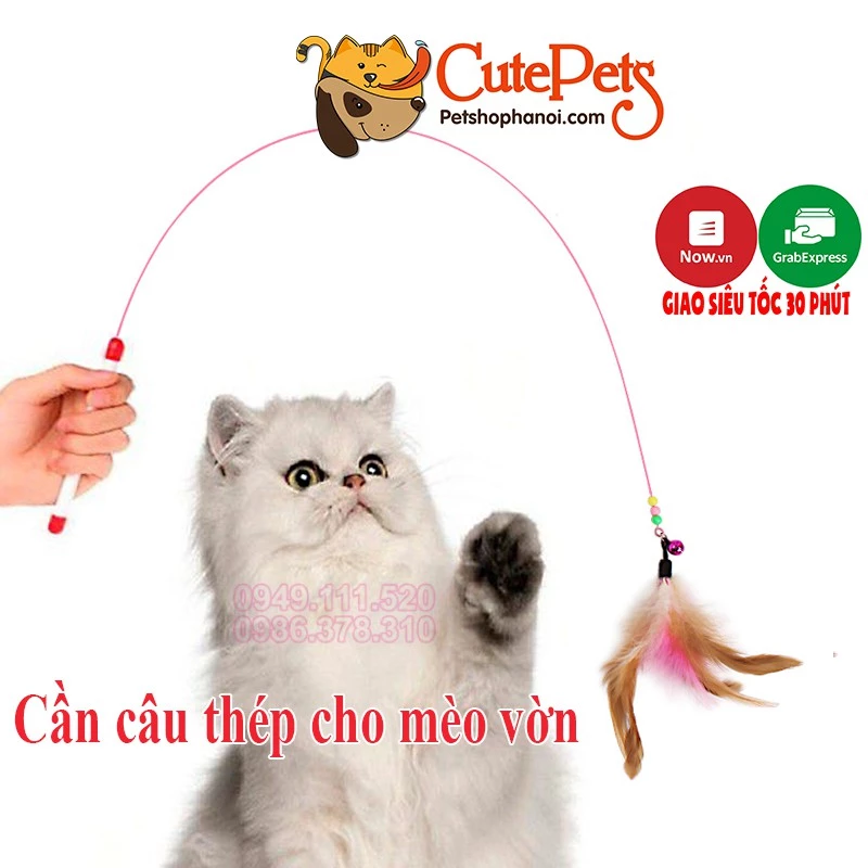 Đồ chơi cho mèo vờn cần câu Mèo bằng thép gắn lông - CutePets Phụ kiện chó mèo Pet Shop