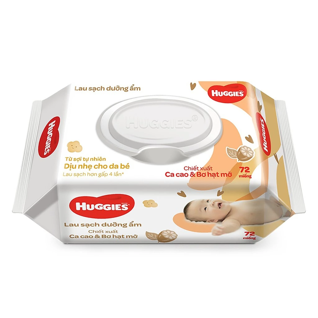 KHĂN ƯỚT HUGGIES 72 TỜ - CHIẾT XUẤT CACAO & BƠ HẠT MỠ