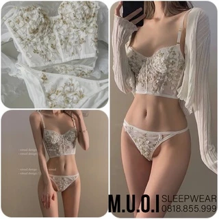 Bộ Corset Vintage Thêu Hoa Dáng Bra Cổ Điển Đệm Mỏng Có Gọng Nâng Ngực Sexy A11  MUỐI SLEEPWEAR - Hàng có sẵn( video)