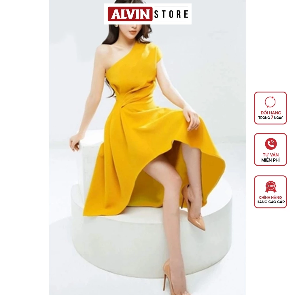 Đầm Xòe Kiểu Lệch Vai Xếp Ly Eo Alvin Store 1567