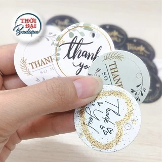 100 Tag Nhãn Treo Giấy Lấp Lánh Thank You Tròn Nhỏ 3.5cm