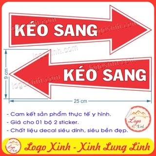 Combo 2 Logo Tem Mũi Tên Chữ Kéo Sang Hai Bên Trái Phải, Dán Cửa Kính, Gỗ, Sắt, Cửa Lùa, Cửa Đẩy, Cửa Kéo, Sliding Door