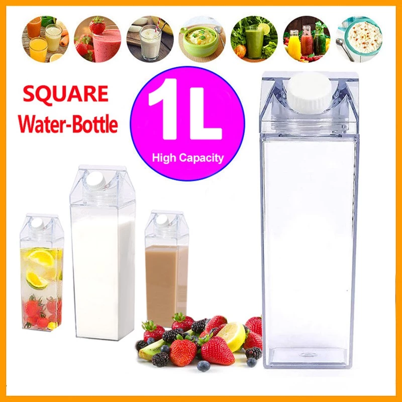 1l / 0.5L Chai Nước Uống Bình Lắc Thể Thao Vuông Sữa Drinkware Bpa Free Waterbottle Trong Suốt Có Thể Tái Sử Dụng Chai Nước Ngoài Trời Leo Núi Tour Cắm Trại Cốc Nước Sữa