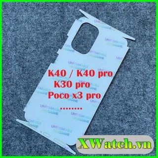 Miếng Dán PPF Full Lưng Viền Xiaomi K40 Gaming K40 pro Poco x3 Poco x3 pro Mi 10t pro Redmi 10A K20 Pro Note 7 7 pro ...