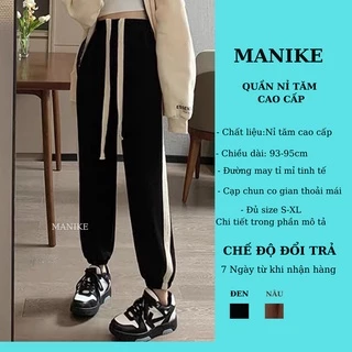 Quần Jogger BIGSIZE Ống Rộng Nỉ Tăm Cao Cấp Manike,Quần Thể Thao Phối Sọc Mùa Đông