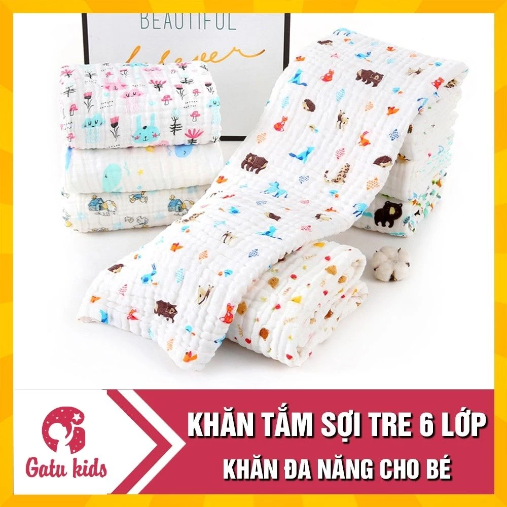 Khăn Tắm Nhăn Sợi Tre 6 Lớp (110x 110cm) siêu mềm đa năng cho bé