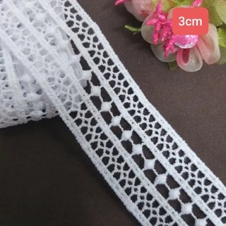 Ren chỉ cotton trang trí , màu trắng sáng , size 3cm ( 5 mét/25k)