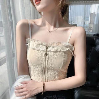 Áo Bra Nữ  Croptop, Dây Kéo Thời Thượng Họa Tiết Ren Hoa Quyến Rũ 2210