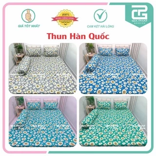 Bộ Ga Gối Thun Lạnh Hàn Quốc {4 Món} họa tiết Cúc Lớn( 1 ga bọc + 2 vỏ gối nằm + 1 vỏ gối ôm )