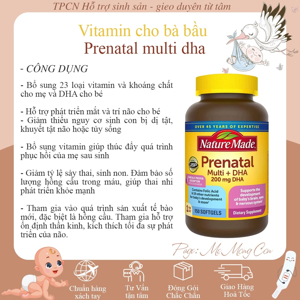Vitamin Tổng Hợp Cho Bà Bầu Nature Made Prenatal Multi +DHA 150 Viên