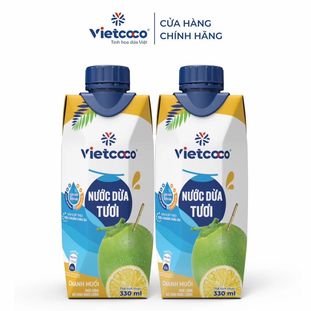 Combo 2 hộp nước dừa tươi chanh muối Vietcoco - hộp 330ml